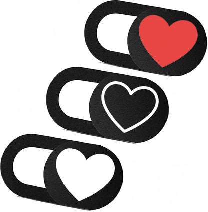 Webcam Cover 3 Pack Ultra Thin Slide Laptop Camera Cover for Echo Show, MacBook Pro, MacBook Air, Computer, Tablet, Mac Air, Chromebook, PC - Red Heart, Black