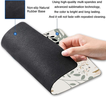 Mouse Pad with Abstract Art Design, Square Waterproof Non-Slip Rubber Base Mouse Mat for Office Laptop, Modern Boho Leaves