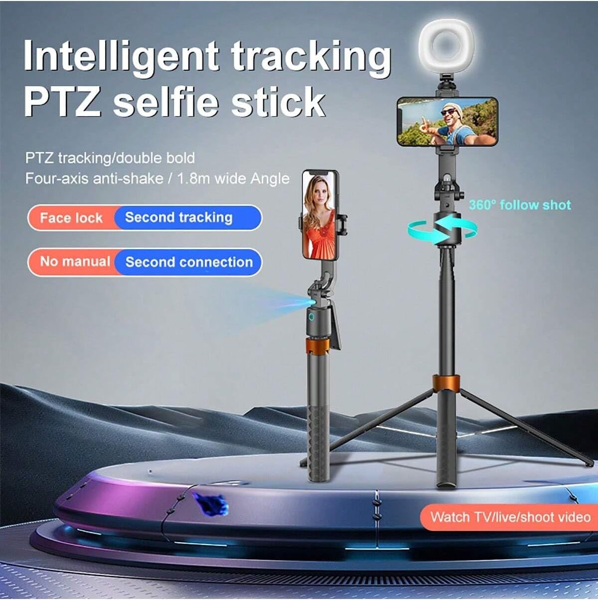 Auto Face Tracking Phone Holder, 360° Rotation Phone Tripod with Wireless Remote and Phone Holder, Selfie Stick Tripod for iPhone、Android Phone, Applied to YouTube, Vlog/TIK Tok