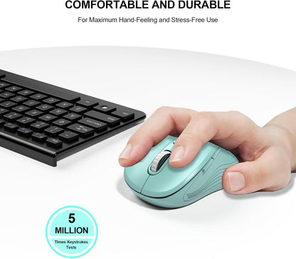 WisFox 2.4G Wireless Mouse for Laptop, Ergonomic Computer Mouse with USB Receiver and Type-C Adapter, 3 Adjustable Levels DPI, 6 Button Cordless Wireless Mice (Mint Green)