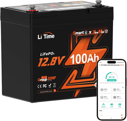 LiTime 12V 100Ah Xtra-Mini Bluetooth Small LiFePO4 Battery (1)