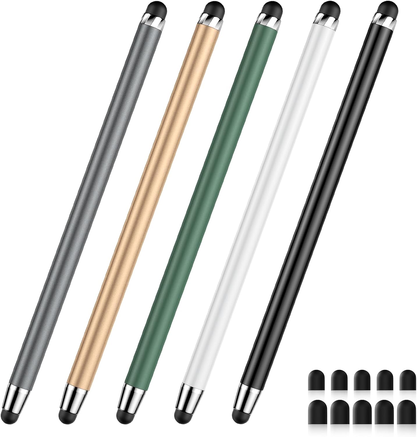 Stylus Pen for Touchscreen,5 PCS Stylus,2-in-1 Stylus Pen for iPad, High Sensitivity Precision Suitable for All Touch Screens of iPhone/ipad/Android Tablet(Black/White/Gray/Gold/Dark Green)