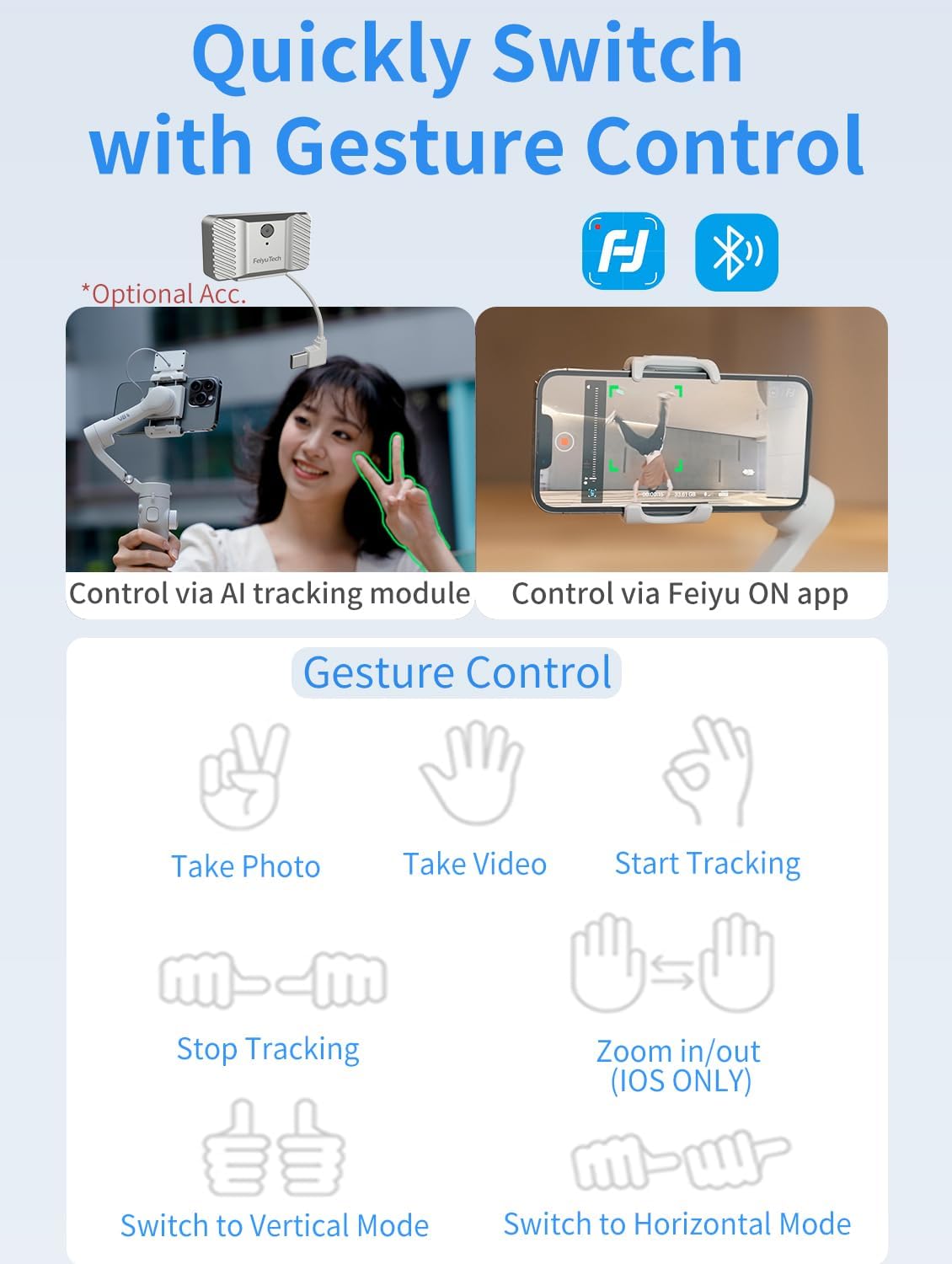 FeiyuTech VB 4SE Gimbal Stabilizer for Smartphone,Foldable Phone Gimbal for Video Recording,Gesture Control,Fit iPhone&Android, iPhone Stabilizer for YouTube,TikTok,Vlog,Live Stream,Max 0.69lb