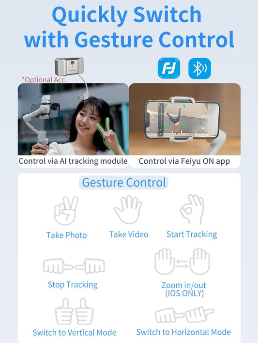 FeiyuTech VB 4SE Gimbal Stabilizer for Smartphone,Foldable Phone Gimbal for Video Recording,Gesture Control,Fit iPhone&Android, iPhone Stabilizer for YouTube,TikTok,Vlog,Live Stream,Max 0.69lb