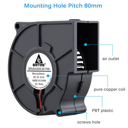 GDSTIME 7530 75mm x 75mm x 30mm 5V USB Blower Brushless Cooling Fan