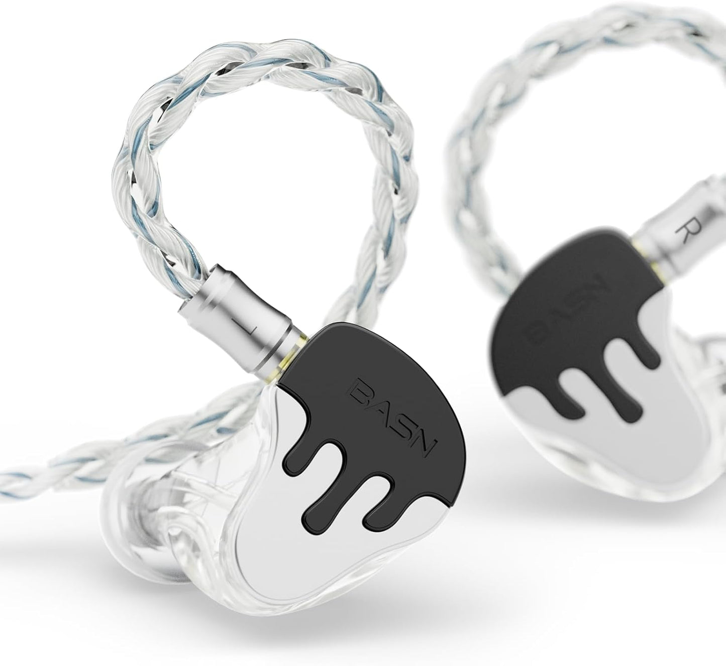 BASN BmasterX in Ear Audio Monitor, Hybrid 6 Drivers IEM Earphones with Crystal Clear Sound, Detachable Cable Plus Carrying Case & Fit Kit for Musician, Stage, Studio (3.5mm/4.4mm Jack, Black/White)