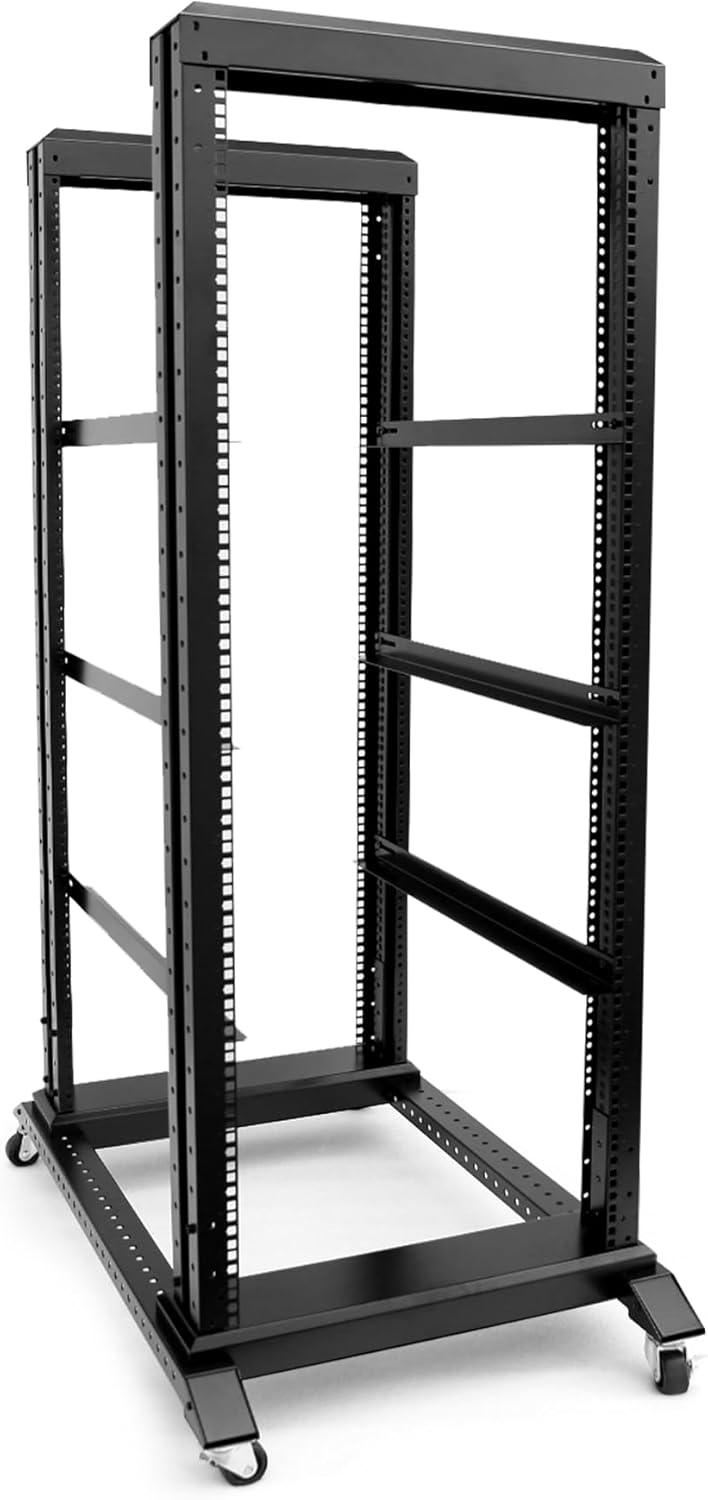 27U Server Rack/4-Post 19in Network Rack/Open Frame Rack with Wheels, Heavy-Duty Frame Cabinet/Adjustable Depth 29.75-27.75in GLOBALRACK(4POST-1000-27U)