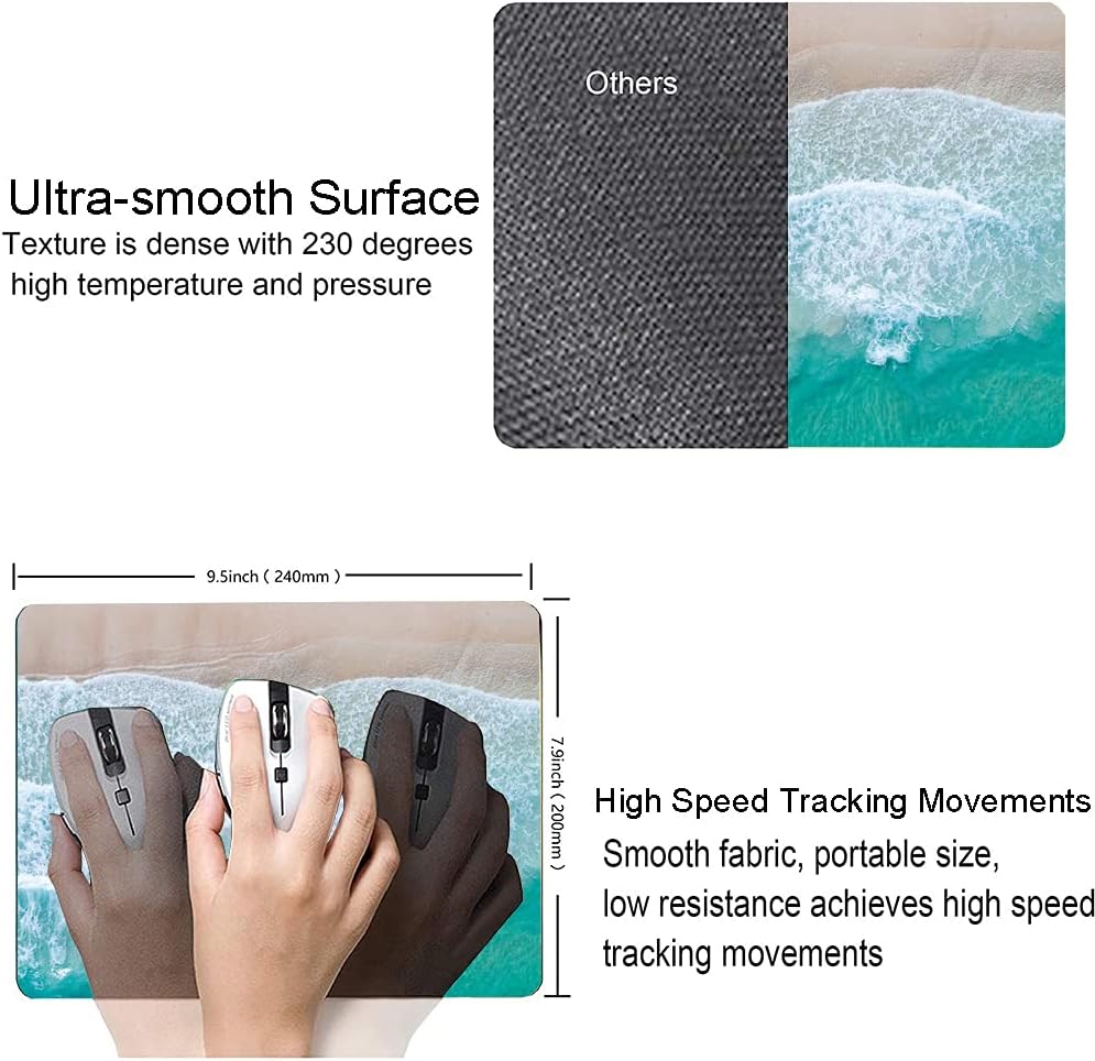 Beach Mouse Pad Custom Design, Square Waterproof Non-Slip Rubber Base Mouse Pad for Office Laptop, 9.5"x7.9"x0.12" Inch (Sea Waves)