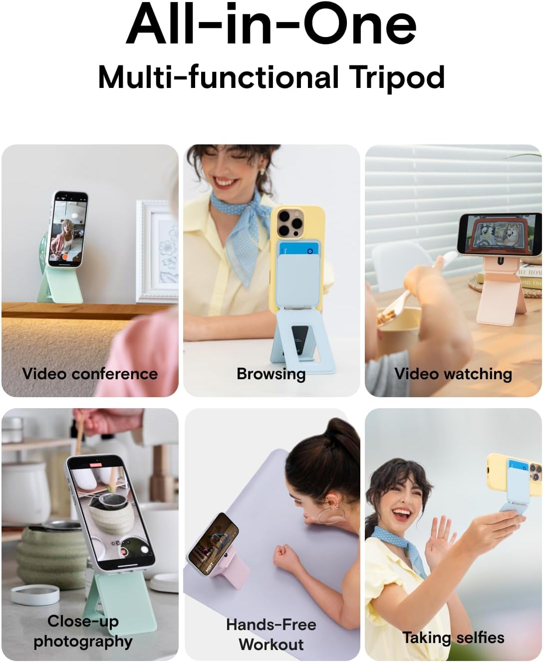 MOFT Phone Tripod Wallet for iPhone, Mulit-Angles, Lightweight Phone Stand, MOVAS Vegan Leather Magnetic Wallet, Strong Magnets, NFC Card Holder, Travel Essential, Soothing Mist (with Card Slot)