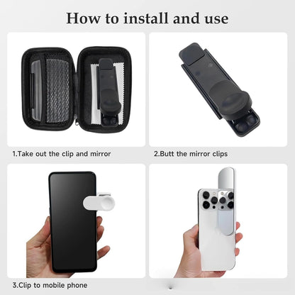 Mirror Effect Lens - Capture Stunning Reflections Instantly, Smartphone Camera Mirror Reflection Clip Kit, Adjustable Angle Mobile Phone Camera Mirror Clip for Outdoor Travel Photography (Black)