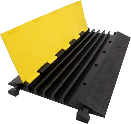 CXRCY Cable Ramp 1 Pack of 5 Channel PVC Rubber Cable Protector,18000lbs Capacity Heavy Duty Speed Bumps Hose Cord Channel Protector Ramps for Wire/Hose/Pipe Hider Driveway Outdoor