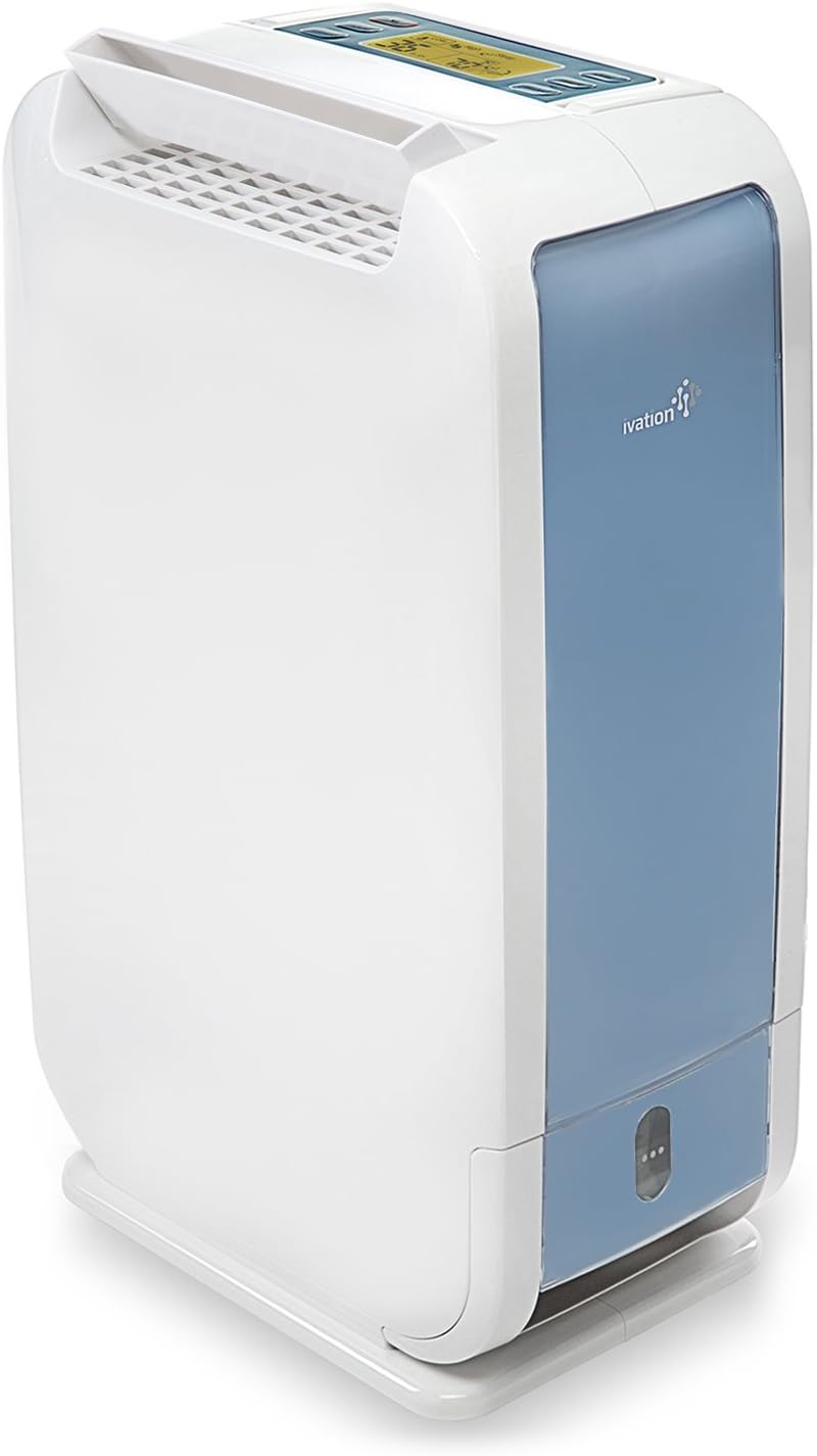Ivation 13-Pint Small-Area Desiccant Dehumidifier Compact and Quiet - With Continuous Drain Hose for Smaller Spaces, Bathroom, Attic, Crawlspace and Closets - For Spaces Up To 270 Sq Ft, White