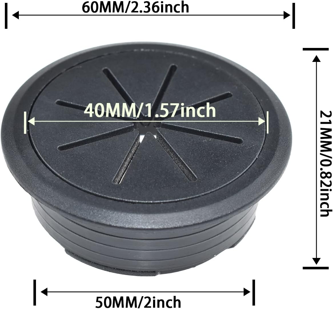 Aifeier ET 2PCS Desk Grommet 2 Inch/50mm Rubber Cable Wire Grommet Cable Hole Cover for Managing and Hiding Office PC Desk Cable Cord (Black)