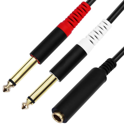 1/4 TRS Female to Dual 1/4 TS Y Splitter Cable Adapter, 1/4" Female TRS to Dual 6.35mm TS Male Adapter, 6.35mm 1/4 Inch Female to Two 6.35mm 1/4 inch TS Stereo Breakout Cable - 1 ft