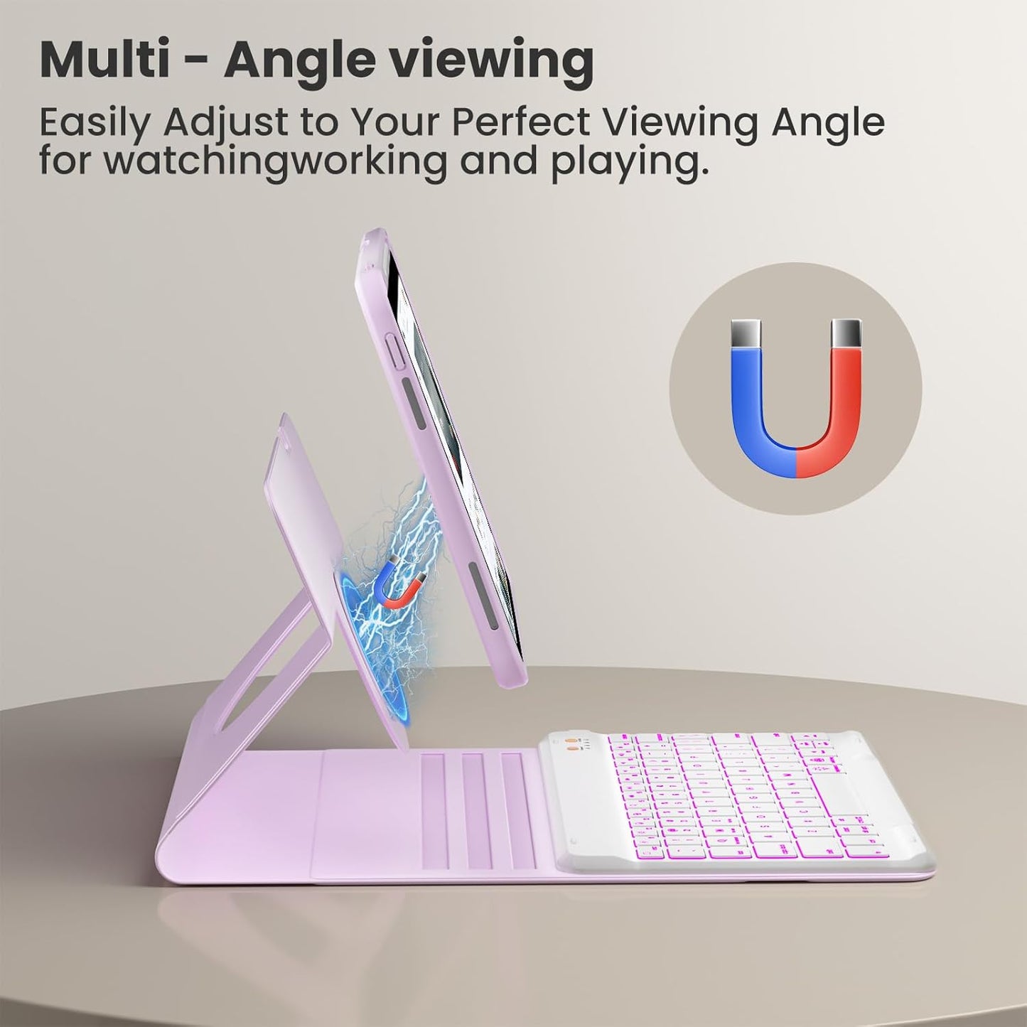 Magnetic Keyboard Case for iPad Air 5th 4th Generation 10.9 inch Pro 11 1st/2nd/3rd/4th, 7 Color Backlight BT Keyboard Folio with Pencil Holder 2022 2021 2020 2018(Purple)