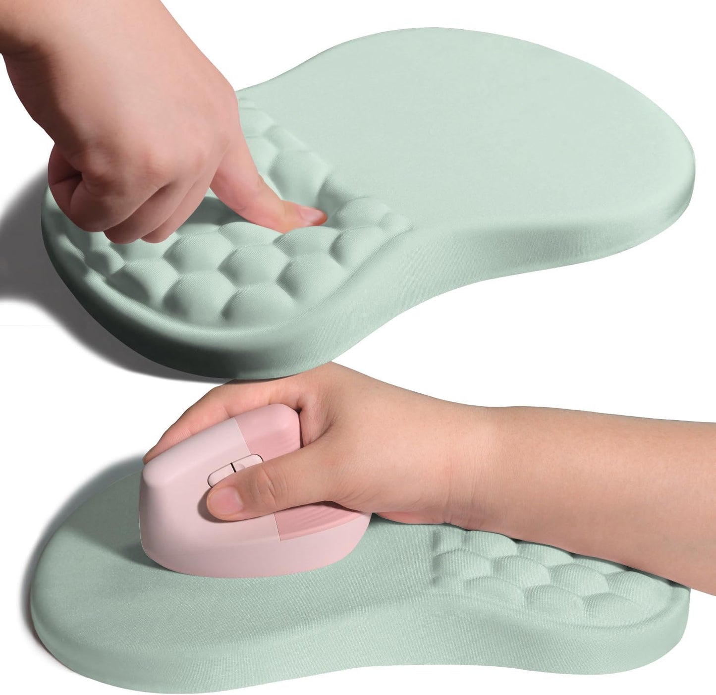 Ergonomic Joint Wrist Support Mouse Pad with Memory Foam Cushion Massage Bump, Carpal Tunnel Pain Relief Mousepad Slope Design for Wrist Rest, 11.8x7.9 in, LightCyan