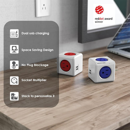 USB Wall Plug, Allocacoc PowerCube |Original|, 4 Outlets and 2 USB Ports, Cell Phone Charger, Power Adapter, Surge Protection, Compact for Travel, Home and Office, Space Saving, ETL Certified