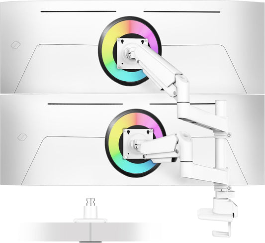 Dual Monitor Arm for 13-49 Inch Ultrawide Screens, Heavy Duty Monitor Mount for 2 Monitors up to 44lbs, Full Motion Vertical Stacked Dual Monitor Arm Desk Mount, 75/100mm VESA Mount, White