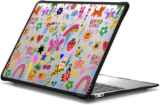 CASETiFY Impact MacBook Air 13" (M1/Intel) Case [Cushioned Impact Corners/Scratch-Resistant/Anti-Slip Grip] - Good Vibes - Clear Black