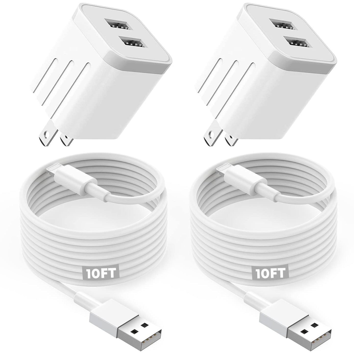 iPhone Fast Charger,Fast Adapter i Phone 2Pack Dual Port USB Wall Charger Apple Fast Charging 10FT Long Lightning Cable Cord Double Adapter Plug Block for iPhone 14/13/12/11 Pro Max XS XR X 8 7 6 iPad