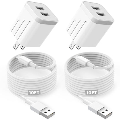 iPhone Fast Charger,Fast Adapter i Phone 2Pack Dual Port USB Wall Charger Apple Fast Charging 10FT Long Lightning Cable Cord Double Adapter Plug Block for iPhone 14/13/12/11 Pro Max XS XR X 8 7 6 iPad