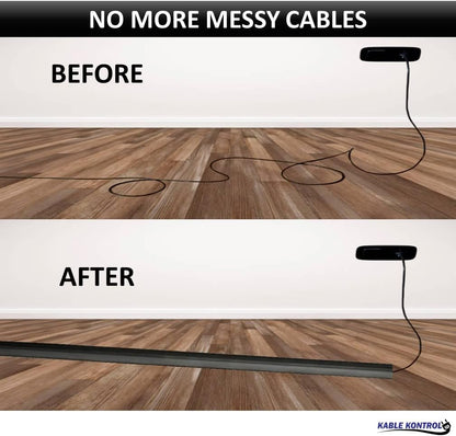 Kable Kontrol Floor Cord Cover kit - 6 Feet Long Gray Plastic Cable Protector, Hides Cords and Conceals Wires, for Extension Cord Cable Management, Channel Size 0.75” W x 0.43” H