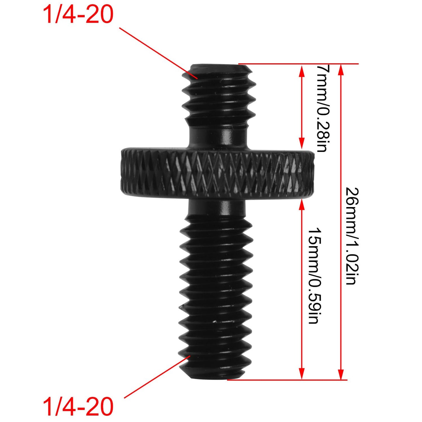 2PCS Adapter Screws for Tripods 1/4 Male to 1/4 Male Extended Aluminium Alloy Head Plate Hand Screw Camera Screws Photo Equipment Accessories for Camera Mounting Black