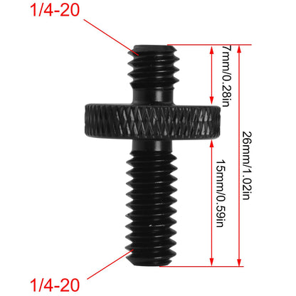 2PCS Adapter Screws for Tripods 1/4 Male to 1/4 Male Extended Aluminium Alloy Head Plate Hand Screw Camera Screws Photo Equipment Accessories for Camera Mounting Black
