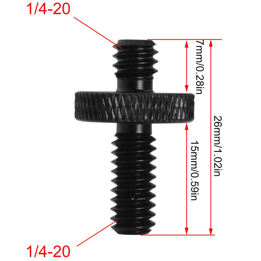 2PCS Adapter Screws for Tripods 1/4 Male to 1/4 Male Extended Aluminium Alloy Head Plate Hand Screw Camera Screws Photo Equipment Accessories for Camera Mounting Black