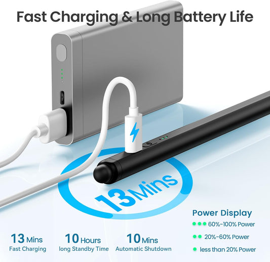 Stylus Pen for iPad(2025-2018),13 mins Fast Charge Pencil with Tilt Sensitivity and Palm Rejection for iPad A16/10/9/8/7/6,Air 13"/11"/M3/M2/5/4/3,Pro 11"/13"/12.9"/M4/M2/M1,Mini 7/6/5,Black
