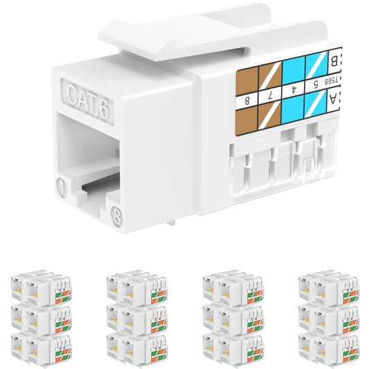 Rapink RJ45 Keystone Jack Cat6 10G Support, Keystone Jacks UTP 25 Pack for Wall Plate and Patch Panel, Rj45 Keystone 90 Degree White Color for Cat6, Cat5e, Cat5 Cabling