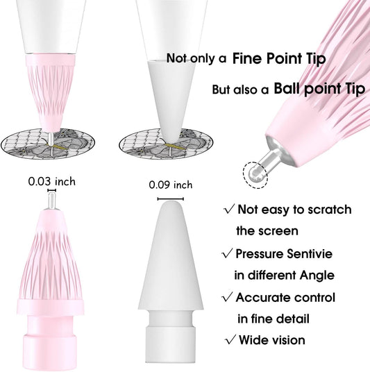 Upgraded Pencil Tips fits for Apple 2nd 1st Gen USB-C iPad Pro Pencil,No Wear Out Fine Point Apple Pen Tip &Noiseless Friction Nib Covers Set, Make iPencil 1 / Pencil 2 Work Like a Charm,Pink