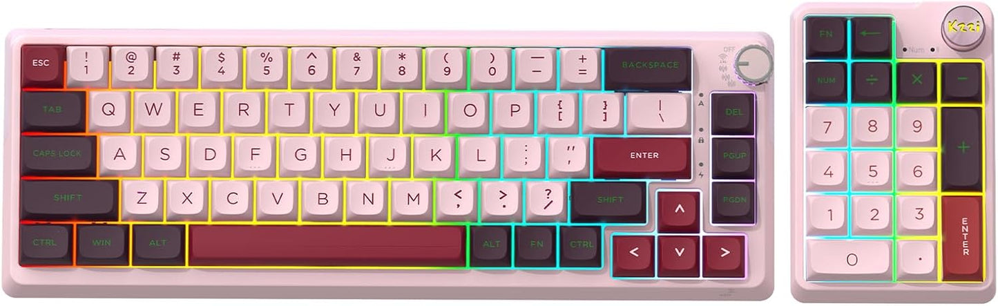 K68 Pro Gaming Keyboard, Layout Compact Wireless Mechanical Keyboard, Gasket Hot Swappable Custom BT 5.0/2.4G/USB-C Office Keyboard for Windows Mac (Purple-White, Eternity Tactile Switch)