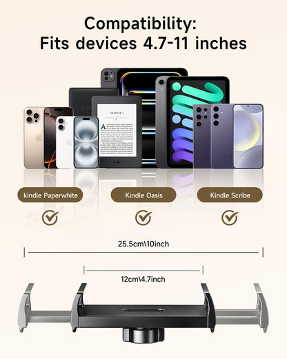 Floor Stand for Kindle with Remote Page Turner, Holder Stand for Reading in Bed with Clicker – for Kindle Paperwhite, Oasis,Tablet, iPhone and More 4.7-11 inch, Black Remote