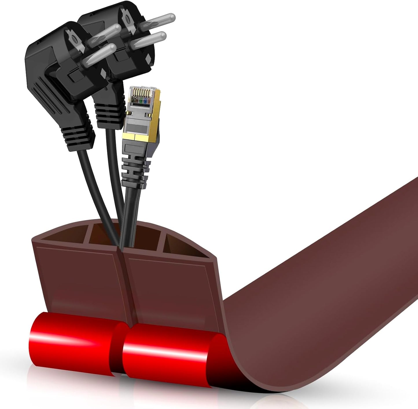 Floor Cord Cover Cavity 0.8"x0.37" Self Adhesive Cord Hider, 3.3FT Low Profile Cable Management, Extension Strip Protector for Wires, Prevent Cable Trips for Offices, Gyms, Exhibitions (Coffee)