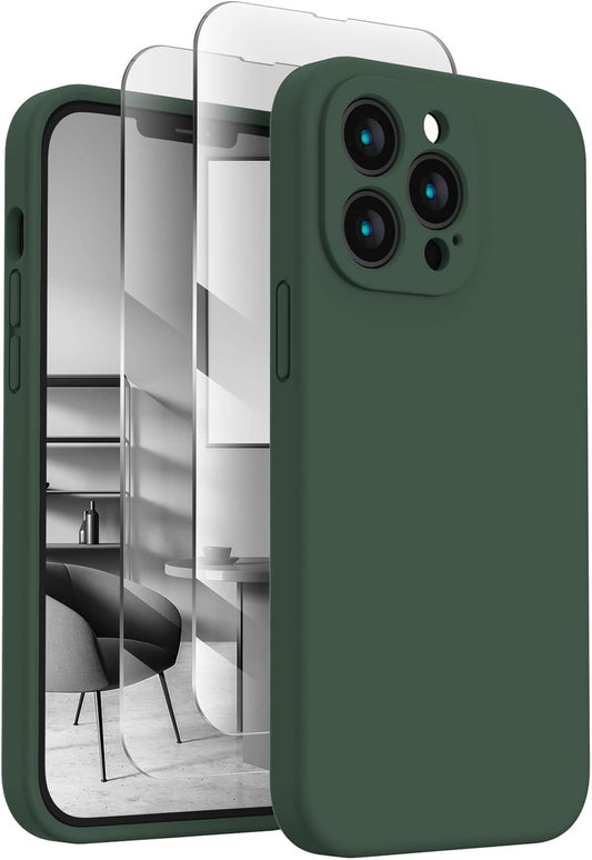 FireNova Designed for iPhone 13 Pro Max Case, Silicone [Camera Protection] Phone Case with [2 Screen Protectors], Soft Anti-Scratch Microfiber Lining Inside, 6.7 inch, Alpine Green