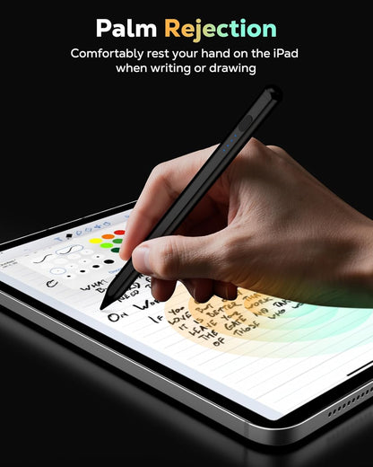 MoKo Pencil for iPad (A16) 11th 10th Gen, Stylus Pen for 2018-2025 Apple iPad 11/10/9/8/7/6/A16, Mini 7/6/5, Air M3/M2 11"/13"/5/4/3, Pro M4 13"/12.9"/11" Tilt Sensitivity, USB-C Fast Charging,Black