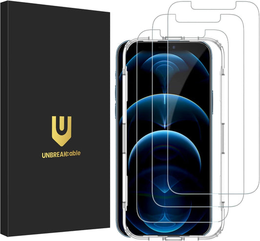 UNBREAKcable 3-Pack Screen Protector for iPhone 12 Pro Max, Double Shatterproof Tempered Glass [Easy Installation] [9H Hardness] [99.99% HD Clear] [Case Friendly] for iPhone 6.7 inch