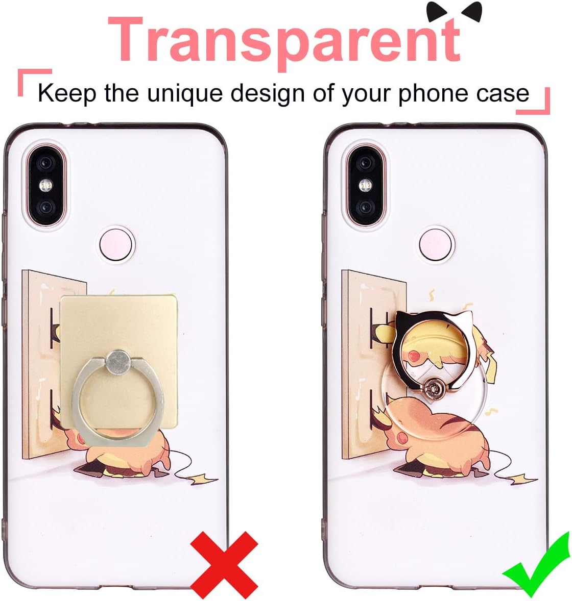 Cat Phone Ring Holder - EI Sonador Clear Cell Phone Ring Holder Transparent Stand Finger Grip (2 Silver Cat)