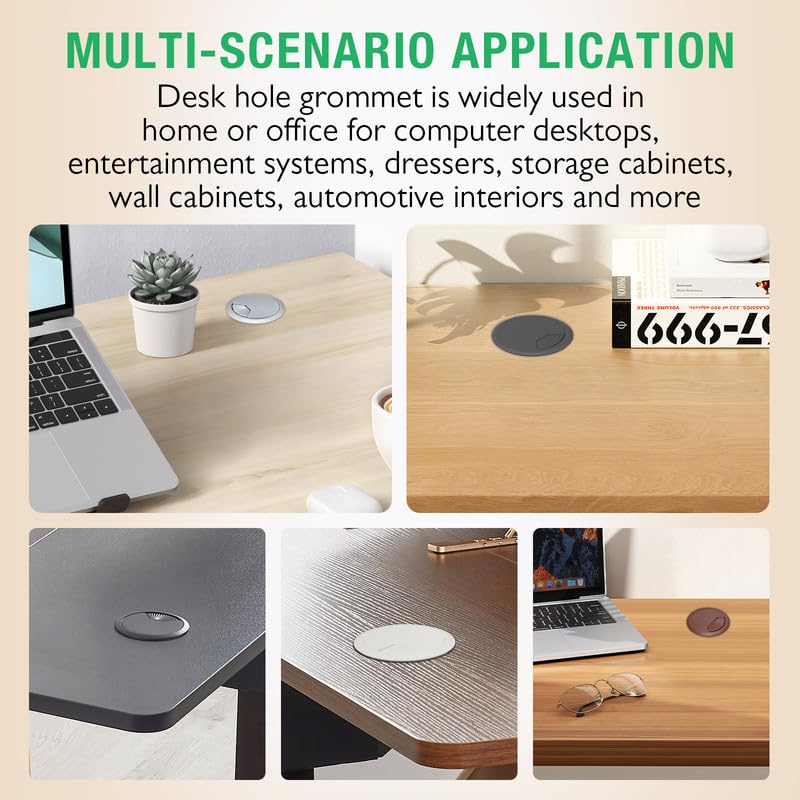 5 Pcs Desk Grommet 2" / 50 mm, Desk Cord Hole Cover, Cable Grommet ABS Plastic, Desk Hole Grommet for Home & Office Pc, Detachable Adjustable Cable Cord Organizer-White