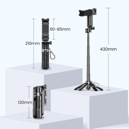 Mini Selfie Stick for iPhone with Remote, 3-in-1 Portable Selfie Tripod with 2 Cold Shoe Mounts, Pocket Size Phone Tripod for Android, Vlog, Video, Livestreaming, Photography (Black) T26