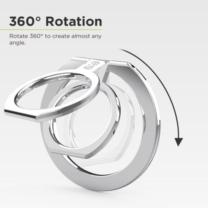 PureGear Magnetic Phone Grip Ring Stand, Magnetic Phone Ring Holder for MagSafe iPhone 16, 16Pro, 16Plus, 16ProMax, 15, 15Plus, 14, 14Pro, 14Pro Max, 13, 12, Adjustable Kickstand (Chrome Silver)