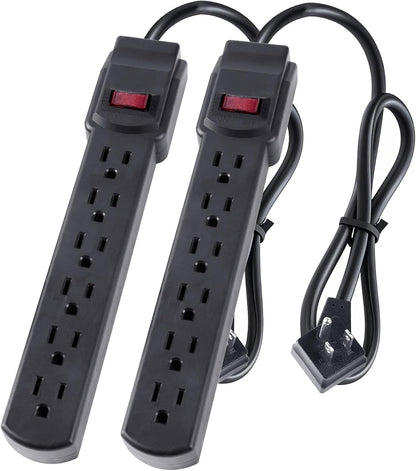 6-Outlet Surge Protector 2pk – 250 Joules, 2ft Cord, 15A/125V, 1875W Max – Right Angle Plug, Black – Home, Office, & Electronics Protection