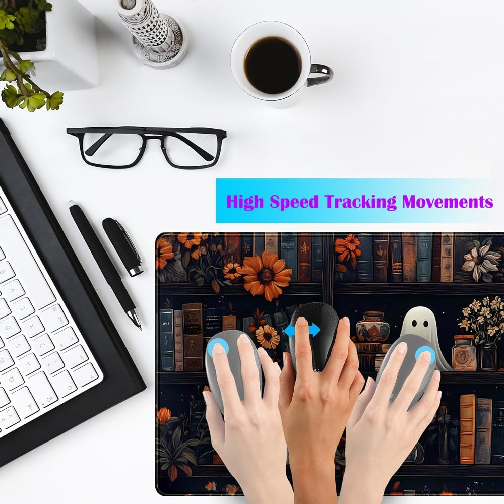 Cute Ghost Desk Mat Dark Vintage Large Mouse Pad Gaming Black Mouse Pad XXL Large Gaming Mousepad Desk Mat for Desktop Office Computer Laptop Keyboard and Mouse Mat - 31.5 X 15.7 in Desktop Protector