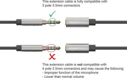 Amazon Basics 3.5mm Aux Jack Audio Extension Cable, Male to Female, Adapter for Headphone or Smartphone, 25 Foot, Black