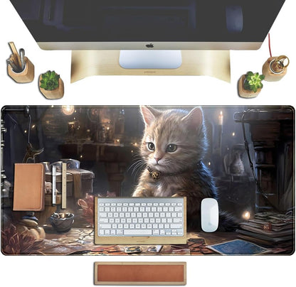 Lotus Cat XL Extended Large Gaming Mouse Pad - Black Magic Mystical Zone Gaming Desk Mat - Computer Laptop Keyboard and Mouse Mat Desktop Protector - 31.5 x 15.8 in