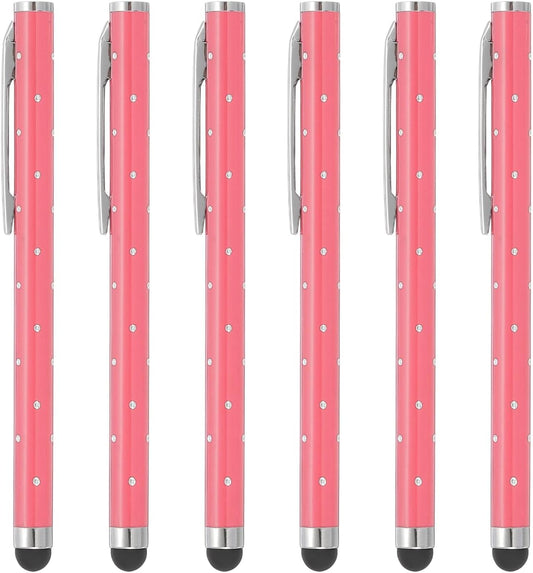 PATIKIL Stylus Pens for Touch Screens, 6 Pcs High Precision Universal Bling Stylus Crystal Metal Capacitive Pen for Touch Screen Devices Phone Tablets Laptop, Pink