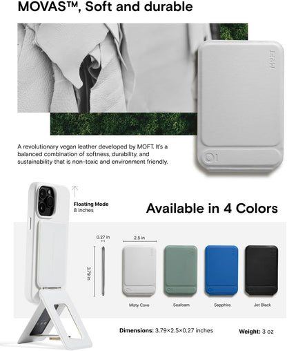 MOFT Phone Tripod Stand Selfie Stick for iPhone, Multi-Angles iPhone Stand, Lightweight & Portable Phone Holder, Strong Magnets, MOVAS Vegan Leather, Travel Essentials, Sapphire (Without Card Slot)