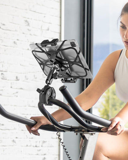 Metal iPad Tablet Mount for Boat Helm, Wheelchair Pole, Golf Cart, Stroller, Mic Stand, Fitness Bike, Road Mountain Bicycle - 360° Adjustable Handlebar Clamp for 4.7-13" iPad Pro, Air, Mini, Galaxy