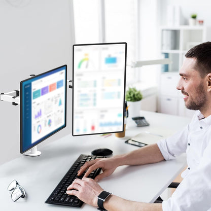 WALI Dual LCD Monitor Fully Adjustable Desk Mount Stand Fits 2 Screens up to 27 inch, 22 lbs. Weight Capacity per Arm (M002-W), White